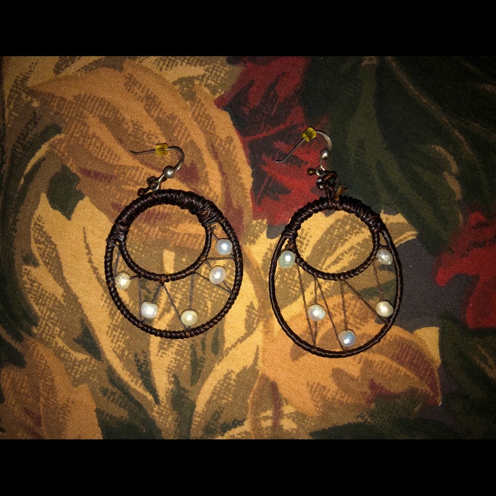 Earthy Pearl Woven Earrings